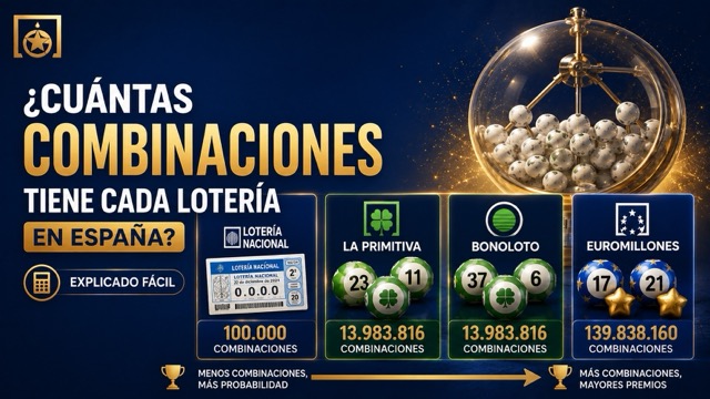 Cuántas combinaciones tiene cada lotería: Primitiva, Euromillones, Bonoloto y El Gordo